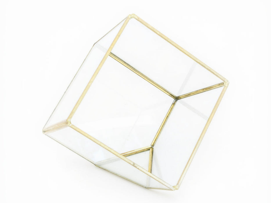 Heptahedron Geometric Glass Terrariums - Set of 2 - with Tillandsia Red Abdita, Ionantha and Small Xerographica
